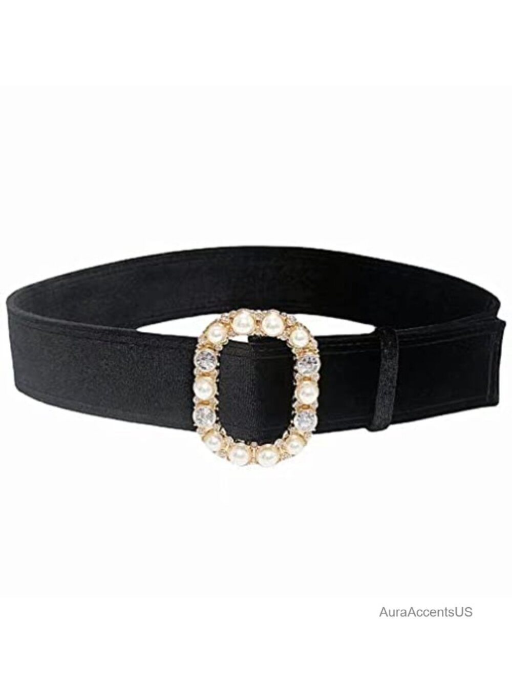 Vintage Velvet Faux Leather Rhinestone Circle Buckle Waist Belt for Women 2